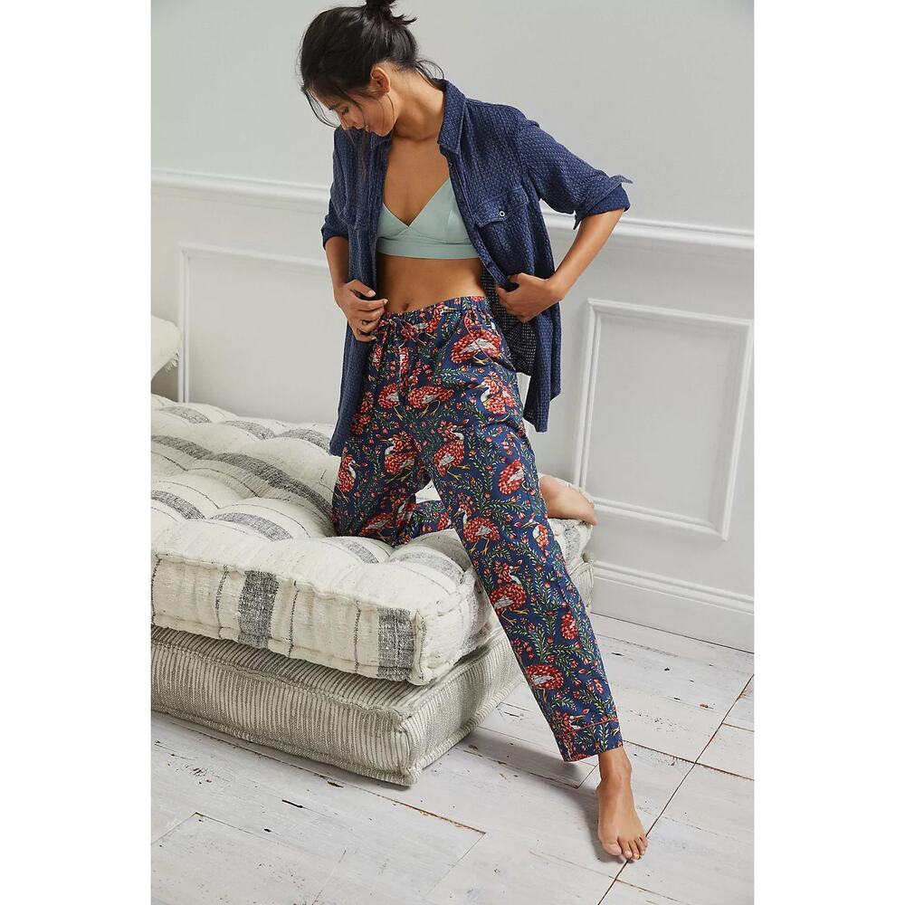 Anthropologie Printfresh Lotus Pajama Bottoms Only Cotton Poplin Egret Floral S